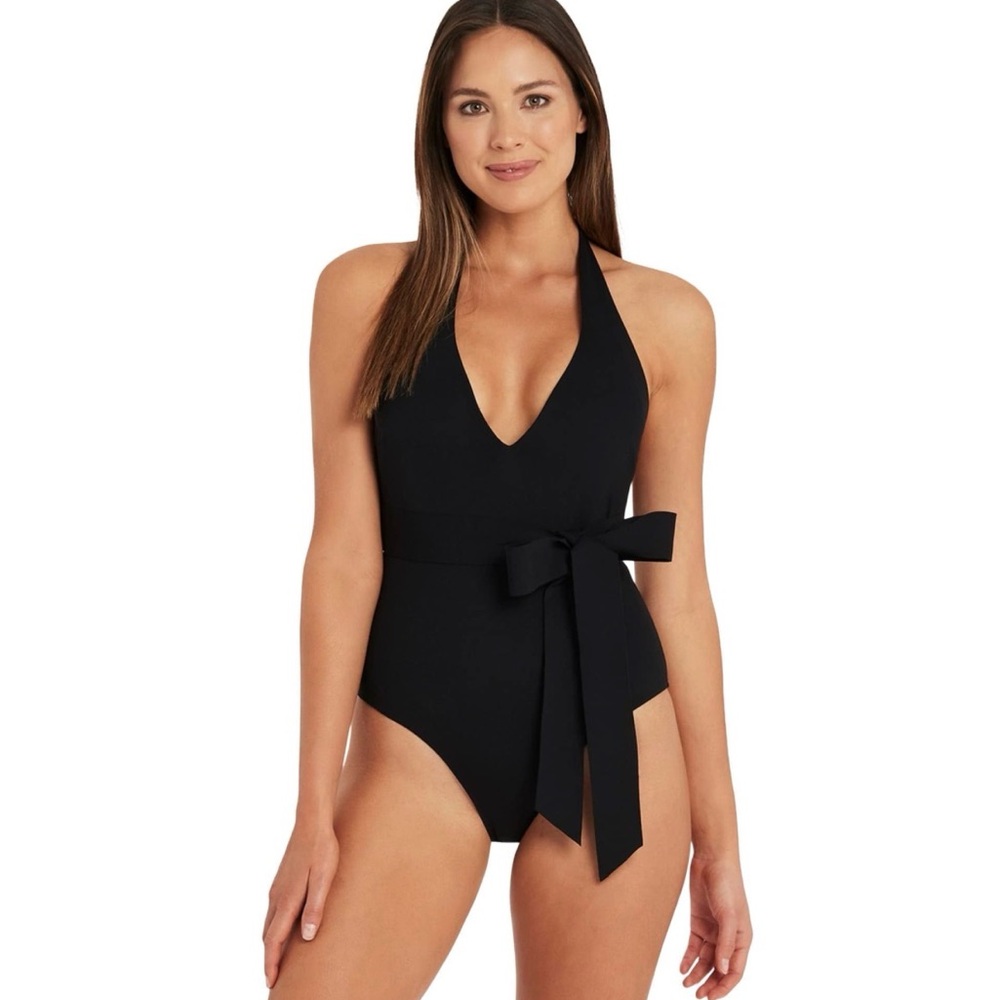 Sea Level Black Swimsuit US 6 Dark Romance Plunge W/Belt